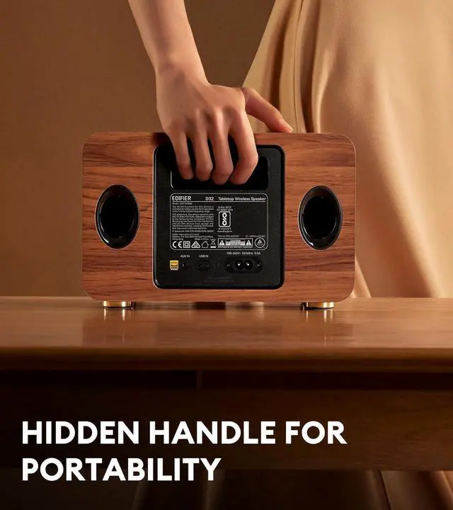 Alt view image 7 of 7 - Edifier D32 Tabletop Wireless Speaker, Hi-Res Audio, LDAC, ALAC, 60W (RMS), 2.1 Acoustic Architecture, 11h Playtime, APP Control, Bluetooth 5.3, AirPlay2, USB-C and AUX Inputs, Brown