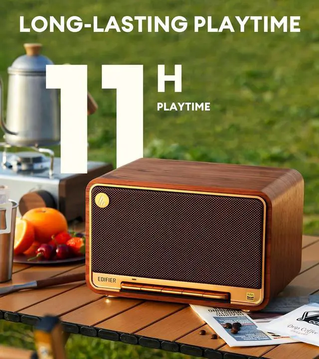 Alt view image 6 of 7 - Edifier D32 Tabletop Wireless Speaker, Hi-Res Audio, LDAC, ALAC, 60W (RMS), 2.1 Acoustic Architecture, 11h Playtime, APP Control, Bluetooth 5.3, AirPlay2, USB-C and AUX Inputs, Brown