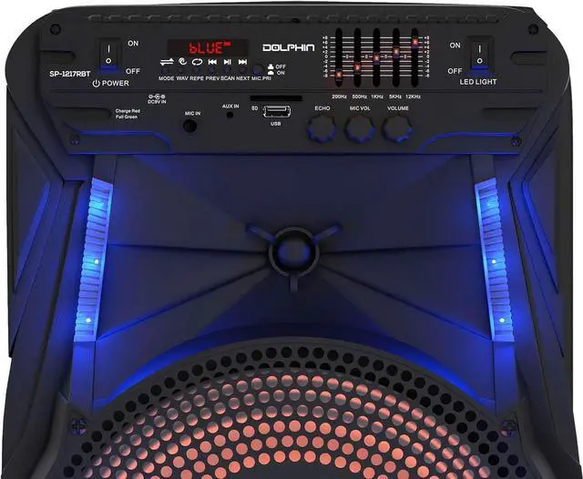 Alt view image 2 of 7 - Dolphin 12-Inch Rechargeable Bluetooth Party Speaker  High Power Sound, TWS Compatibility, LED Lights, 5-Band Equalizer, Portable Design with Trolley and Wheels