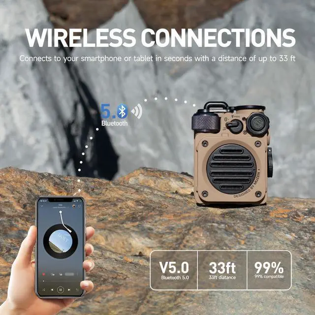 Alt view image 4 of 7 - Muzen Portable Bluetooth Speaker, Wild Mini Rugged Travel Outdoor Speaker, Wireless Waterproof IPX5 with Flashlight, Crystal Clear Stereo Sound, Metal Wild Cool Look, for Adventure, Camping, Hiking