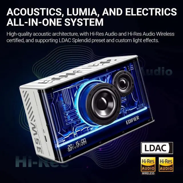 Alt view image 2 of 7 - Edifier QD35 Tabletop Bluetooth Speakers, Hi-Res Audio & Hi-Resolution Sound Wireless Certified Computer Loudspeaker, 35W GaN Ultra-Fast Charging, Splendid Light Effects Home Speaker for Phone, White