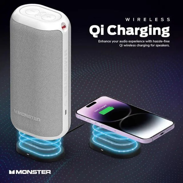 Alt view image 2 of 7 - Monster DNA Max Portable Bluetooth Speaker, Loud Speaker with 360 Bass Sound and 10W Wireless Charging Pad, IP67 Waterproof - Indoor and Outdoor Use