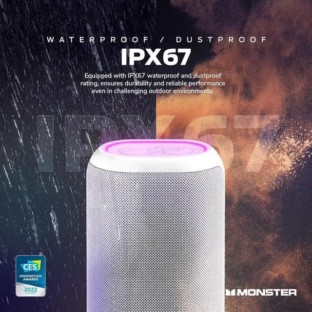 Alt view image 3 of 7 - Monster DNA Max Portable Bluetooth Speaker, Loud Speaker with 360 Bass Sound and 10W Wireless Charging Pad, IP67 Waterproof - Indoor and Outdoor Use