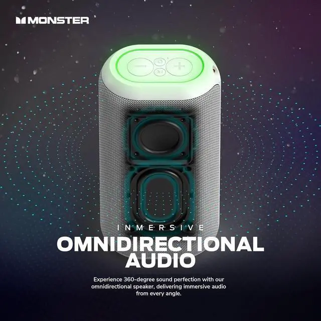 Alt view image 6 of 7 - Monster DNA Max Portable Bluetooth Speaker, Loud Speaker with 360 Bass Sound and 10W Wireless Charging Pad, IP67 Waterproof - Indoor and Outdoor Use