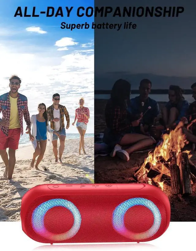 Alt view image 2 of 4 - Bluetooth Speakers, Portable Speakers Bluetooth Wireless(100FT Range) with 30W Loud Stereo Sound, IPX7 Waterproof Shower Speakers, RGB Multi-Colors Rhythm Lights, 1000mins Playtime for Indoor&Outdoor