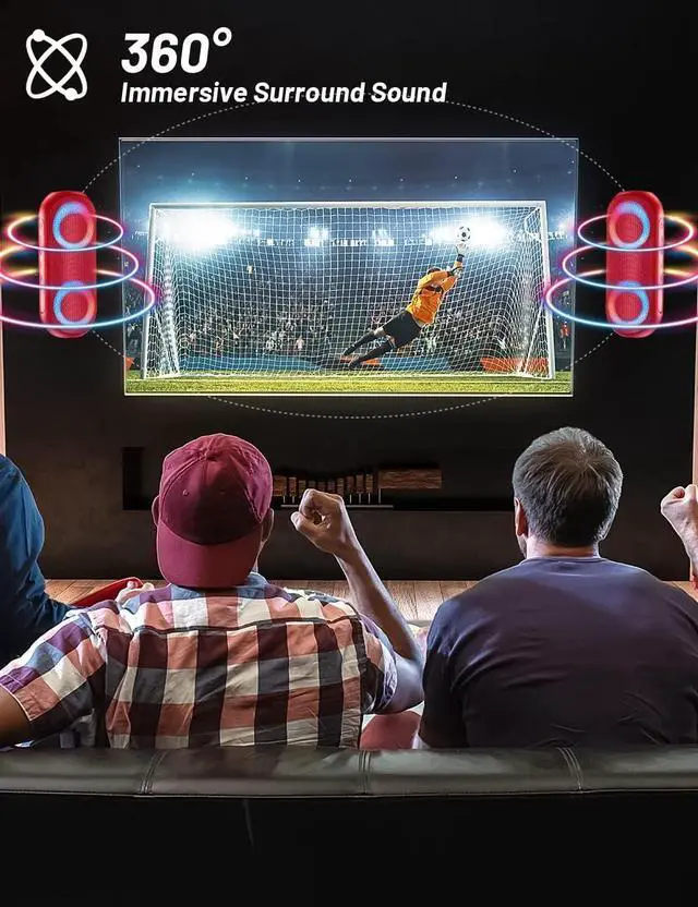 Alt view image 3 of 4 - Bluetooth Speakers, Portable Speakers Bluetooth Wireless(100FT Range) with 30W Loud Stereo Sound, IPX7 Waterproof Shower Speakers, RGB Multi-Colors Rhythm Lights, 1000mins Playtime for Indoor&Outdoor