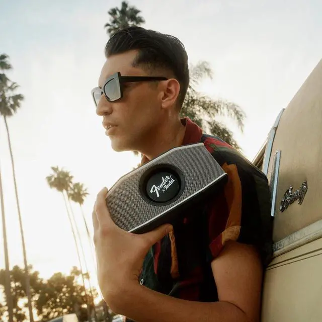 Alt view image 6 of 6 - Fender x Teufel ROCKSTER GO 2 Portable Bluetooth Speaker  Powerful Sound, Rugged, Waterproof, 28 Hour Battery, Carrying Strap for Outdoors and Travel