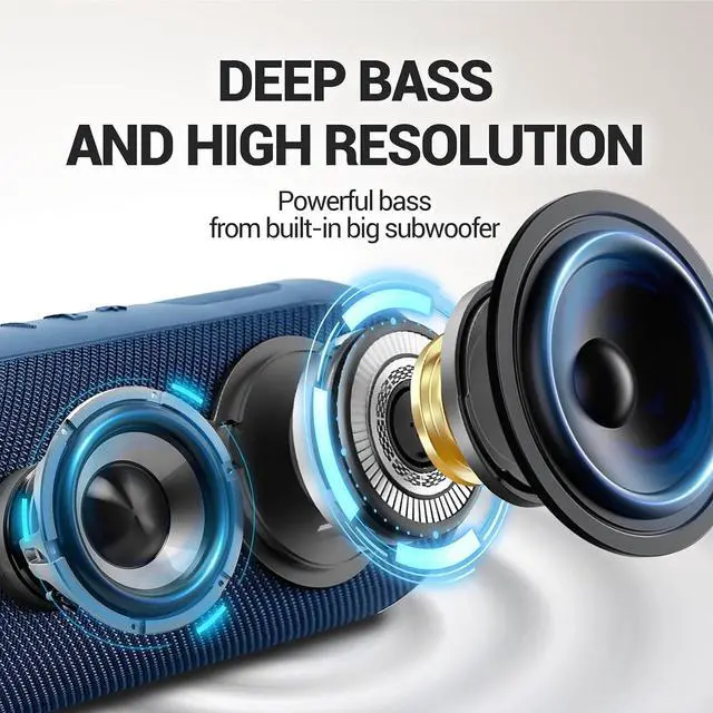 Alt view image 4 of 7 - SOWO Waterproof Bluetooth Speaker Wireless- Portable Speaker Loud with Built-in Subwoofer and Tweeter, Extra Bass, Stereo Sound, IP67, Colorful Lights for Party, Outdoor, Camping