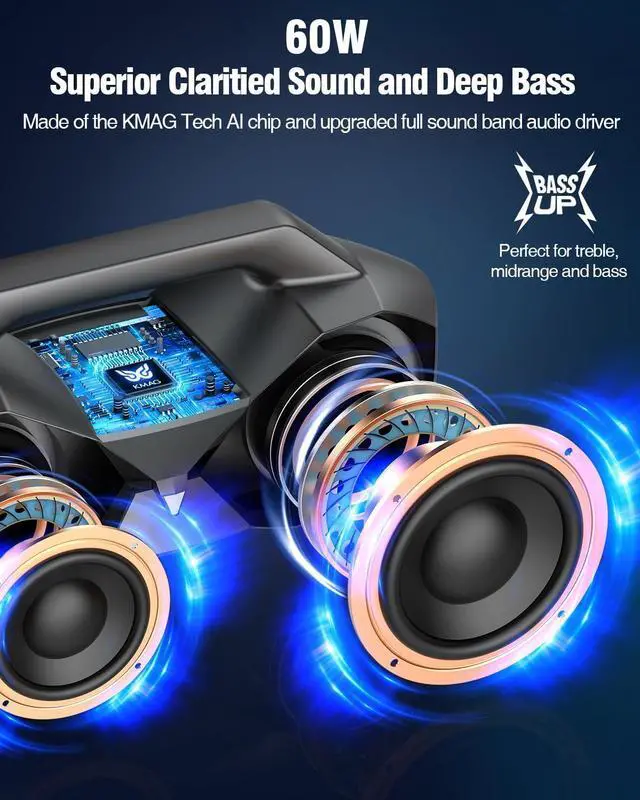 Alt view image 2 of 7 - Portable Bluetooth Speaker - IPX7 Waterproof Wireless Speakers with 80W Loud HiFi Stereo Sound, 20H Playtime, Dynamic Light, Deep Bass, Dual Pairing, 5.3 BT for Outdoor, Gifts (Silver Grey 02)