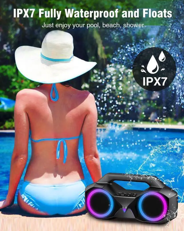 Alt view image 3 of 7 - Portable Bluetooth Speaker - IPX7 Waterproof Wireless Speakers with 80W Loud HiFi Stereo Sound, 20H Playtime, Dynamic Light, Deep Bass, Dual Pairing, 5.3 BT for Outdoor, Gifts (Silver Grey 02)