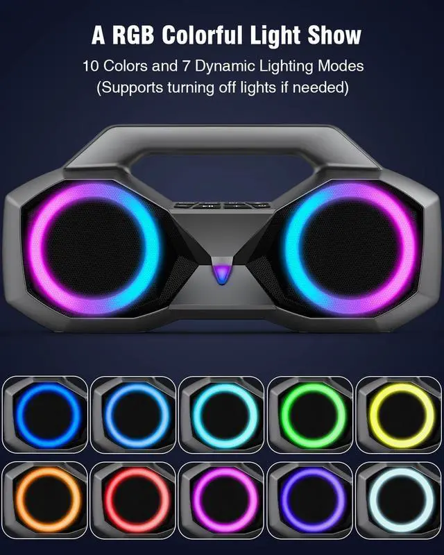 Alt view image 4 of 7 - Portable Bluetooth Speaker - IPX7 Waterproof Wireless Speakers with 80W Loud HiFi Stereo Sound, 20H Playtime, Dynamic Light, Deep Bass, Dual Pairing, 5.3 BT for Outdoor, Gifts (Silver Grey 02)