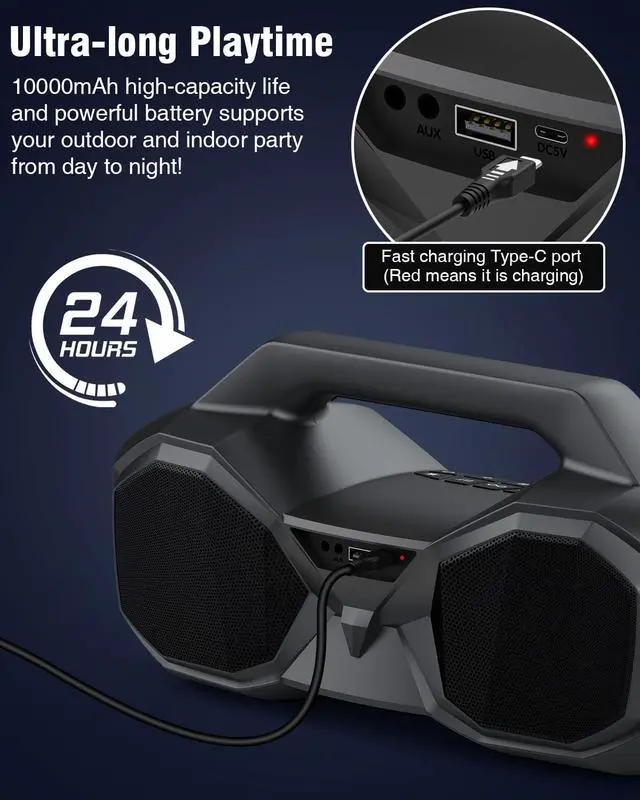 Alt view image 5 of 7 - Portable Bluetooth Speaker - IPX7 Waterproof Wireless Speakers with 80W Loud HiFi Stereo Sound, 20H Playtime, Dynamic Light, Deep Bass, Dual Pairing, 5.3 BT for Outdoor, Gifts (Silver Grey 02)