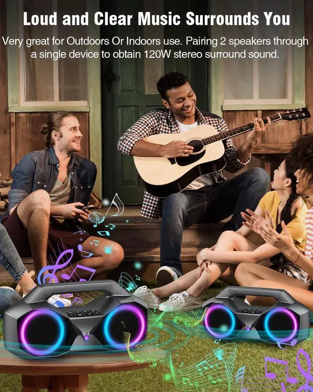 Alt view image 6 of 7 - Portable Bluetooth Speaker - IPX7 Waterproof Wireless Speakers with 80W Loud HiFi Stereo Sound, 20H Playtime, Dynamic Light, Deep Bass, Dual Pairing, 5.3 BT for Outdoor, Gifts (Silver Grey 02)