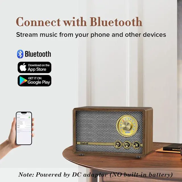 Alt view image 2 of 6 - Vintage Radio with FM, Retro Bluetooth Speaker, Wood Bluetooth Radio for Home with White Noise Machine, for Kitchen, Bedroom, Living Room, Cafe, with Rotary Tuning Dial(Espresso/RA60S-A)