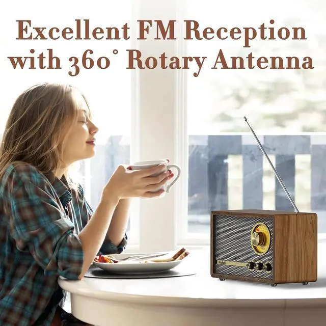 Alt view image 3 of 6 - Vintage Radio with FM, Retro Bluetooth Speaker, Wood Bluetooth Radio for Home with White Noise Machine, for Kitchen, Bedroom, Living Room, Cafe, with Rotary Tuning Dial(Espresso/RA60S-A)