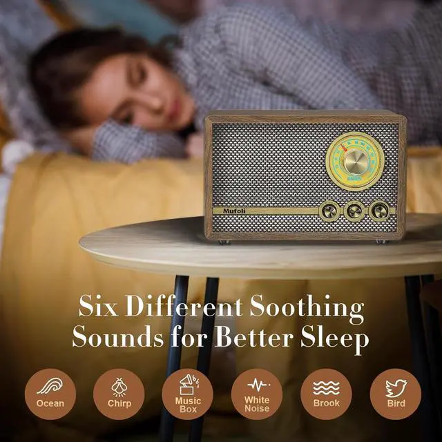 Alt view image 4 of 6 - Vintage Radio with FM, Retro Bluetooth Speaker, Wood Bluetooth Radio for Home with White Noise Machine, for Kitchen, Bedroom, Living Room, Cafe, with Rotary Tuning Dial(Espresso/RA60S-A)