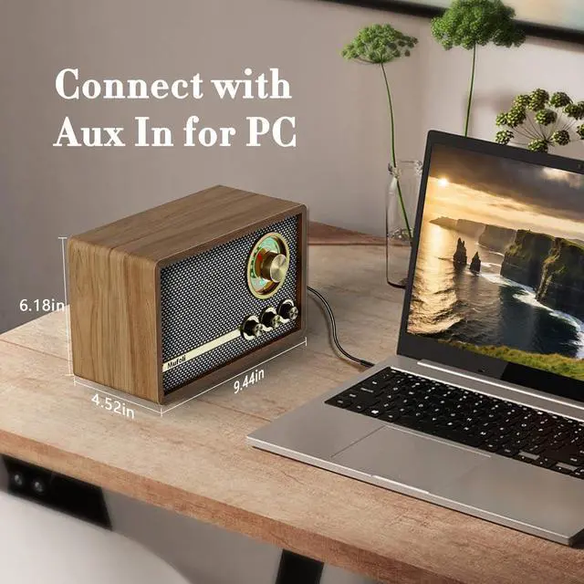 Alt view image 5 of 6 - Vintage Radio with FM, Retro Bluetooth Speaker, Wood Bluetooth Radio for Home with White Noise Machine, for Kitchen, Bedroom, Living Room, Cafe, with Rotary Tuning Dial(Espresso/RA60S-A)