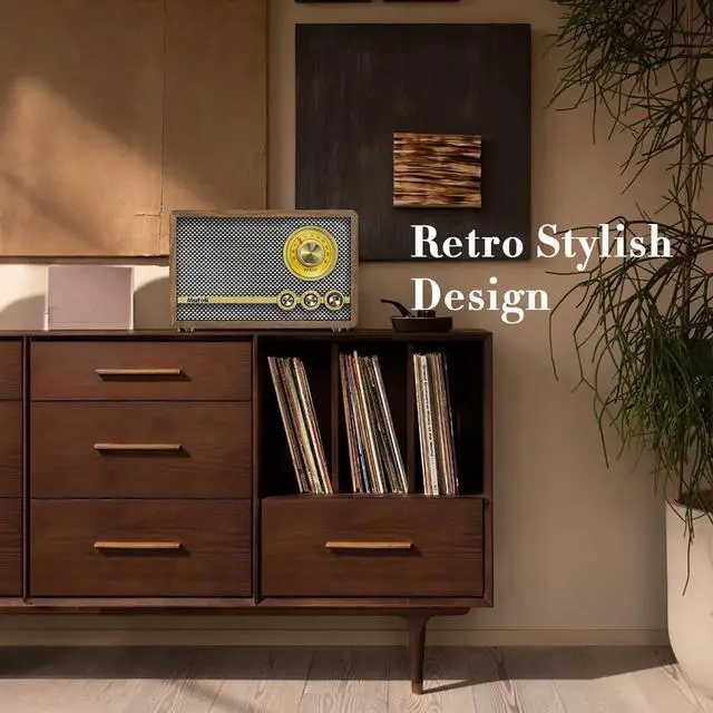 Alt view image 6 of 6 - Vintage Radio with FM, Retro Bluetooth Speaker, Wood Bluetooth Radio for Home with White Noise Machine, for Kitchen, Bedroom, Living Room, Cafe, with Rotary Tuning Dial(Espresso/RA60S-A)