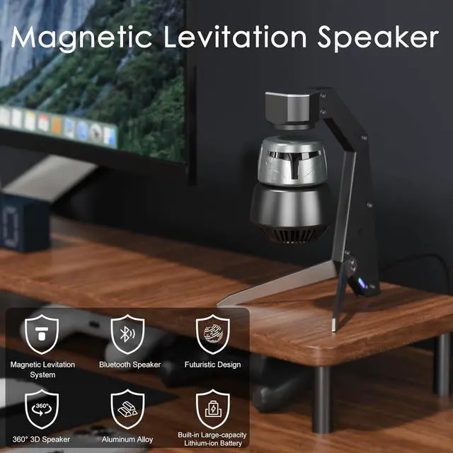 Alt view image 2 of 5 - Magnetic Levitation Bluetooth Speaker, Home or Office Décor,Nostalgic Gift Idea for Adults, Fans or Collectors,Unique Conversation Starter,Cool Futuristic Design