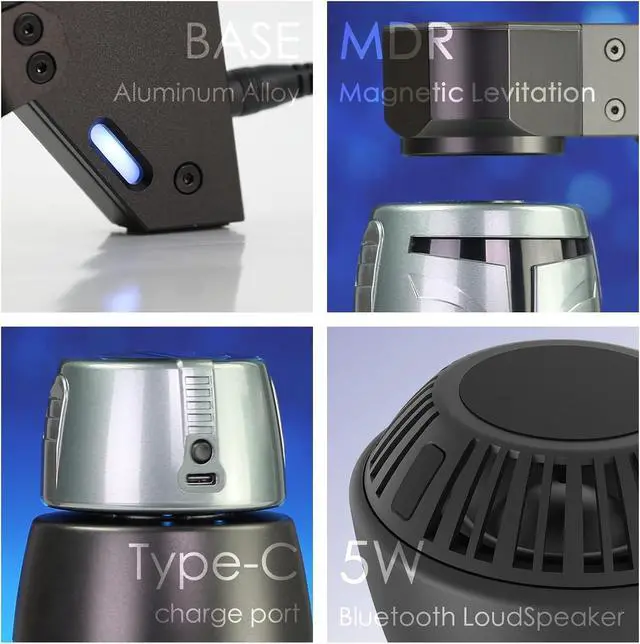 Alt view image 4 of 5 - Magnetic Levitation Bluetooth Speaker, Home or Office Décor,Nostalgic Gift Idea for Adults, Fans or Collectors,Unique Conversation Starter,Cool Futuristic Design