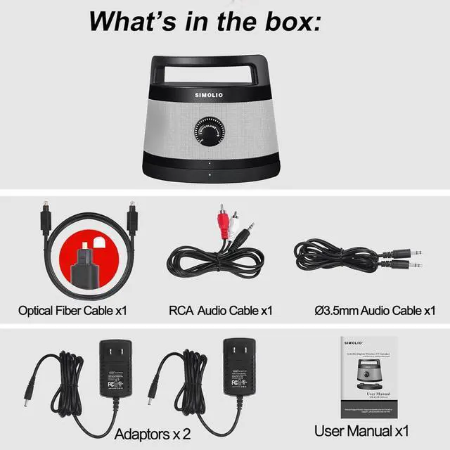 Alt view image 7 of 7 - SIMOLIO TV Speakers for Hard of Hearing, Portable, Assistive, Clarifying Dialog Wireless Speakers for TV for Seniors & Elderly, Connect to Optical/RCA/Headphone Ported Television, No Delay, 621D