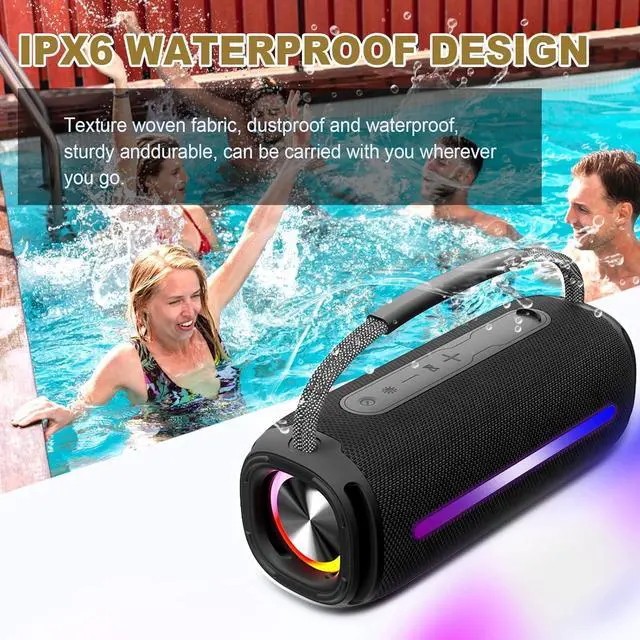 Alt view image 2 of 7 - Portable Bluetooth Speaker, Outdoor Waterproof Wireless Speaker with Colorful Flashing Lights, 20W Super Bass, TWS Pairing Suitable for Outdoor, Party, Home, Beach, Travel (Black)