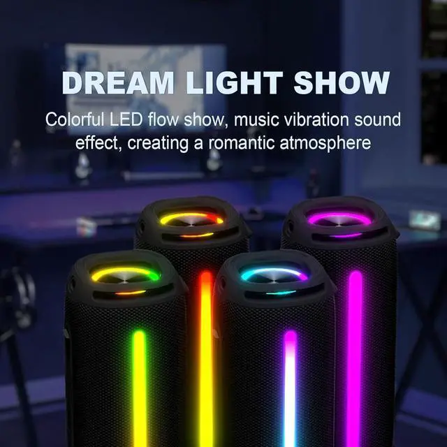 Alt view image 5 of 7 - Portable Bluetooth Speaker, Outdoor Waterproof Wireless Speaker with Colorful Flashing Lights, 20W Super Bass, TWS Pairing Suitable for Outdoor, Party, Home, Beach, Travel (Black)