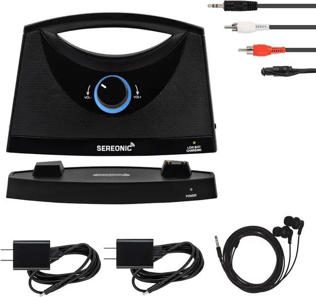 Main image of PRO Portable Wireless TV Speakers for Smart TV Without The Blaring Volume, Ideal for Elderly and Hard of Hearing with Extra Earbuds and Power Adapter - 100ft Range (Black)