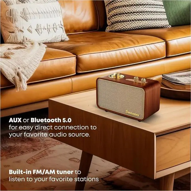 Alt view image 3 of 7 - Retro Bluetooth Speaker, Wireless Speaker Walnut Wooden Am/Fm Radio with Bluetooth Connection, Electronic for Home, Vintage Birthday Gift for Dad, (Wood)