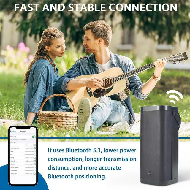 Alt view image 3 of 7 - Bluetooth Speakers, KONEX 65W Portable Wireless Speaker, Bluetooth 5.1 Heavy Bass Music Player, 3-Way System with Active Filter, 20H Long Playtime, Outdoor Speaker for Home, Office, Party, Black