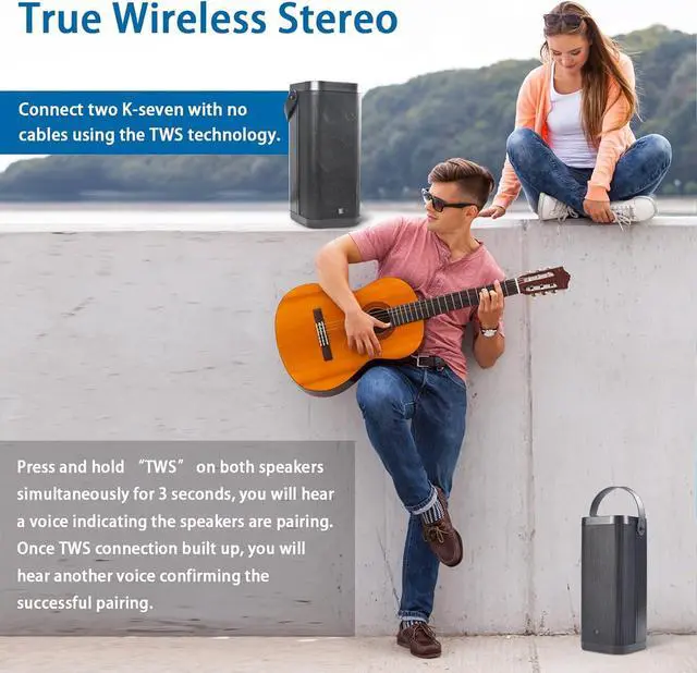 Alt view image 4 of 7 - Bluetooth Speakers, KONEX 65W Portable Wireless Speaker, Bluetooth 5.1 Heavy Bass Music Player, 3-Way System with Active Filter, 20H Long Playtime, Outdoor Speaker for Home, Office, Party, Black