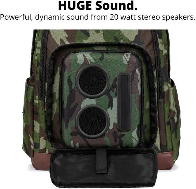 Alt view image 2 of 7 - Bluetooth Speaker Backpack with 20-Watt Speakers & Subwoofer for Parties/Festivals/Beach/. Rechargeable, Works with iPhone & Android (Camouflage, Latest Premium Edition)