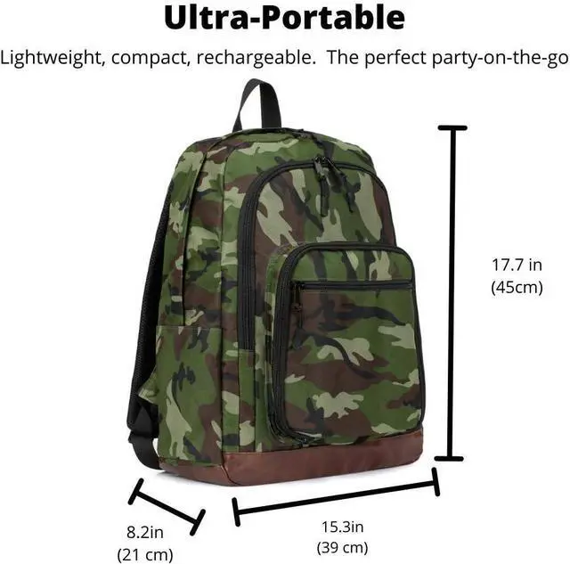 Alt view image 3 of 7 - Bluetooth Speaker Backpack with 20-Watt Speakers & Subwoofer for Parties/Festivals/Beach/. Rechargeable, Works with iPhone & Android (Camouflage, Latest Premium Edition)