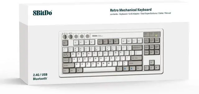 Alt view image 5 of 7 - 8BitDo Retro Mechanical Keyboard, Bluetooth/2.4G/USB-C Hot Swappable Gaming Keyboard with 87 Keys, Dual Super Programmable Buttons for Windows and Android - M Edition