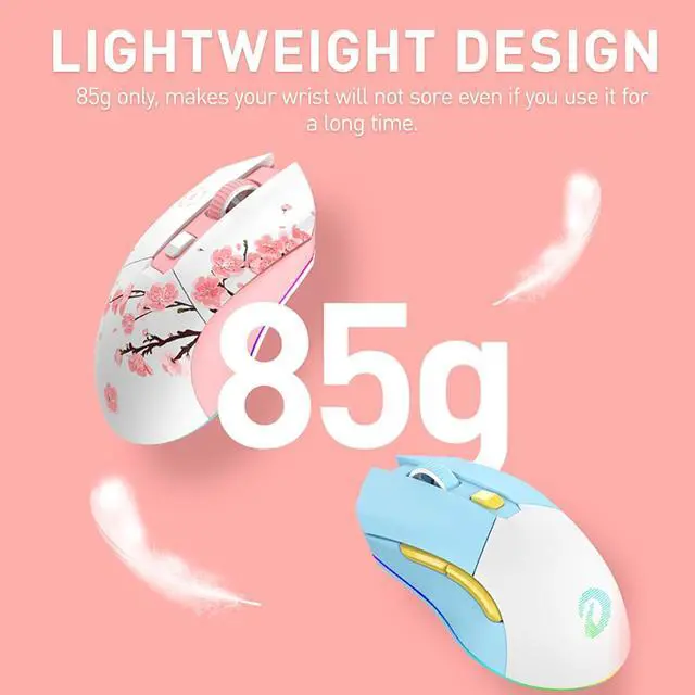 Alt view image 2 of 7 - DAREU Sakura Pink Wireless Gaming Mouse with Charging Dock Rechargeable RGB,12K DPI,6 Programmable Buttons High-Precision Sensor [300IPS] [1000Hz] for PC Notebook Mac