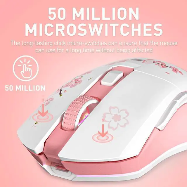 Alt view image 4 of 7 - DAREU Sakura Pink Wireless Gaming Mouse with Charging Dock Rechargeable RGB,12K DPI,6 Programmable Buttons High-Precision Sensor [300IPS] [1000Hz] for PC Notebook Mac