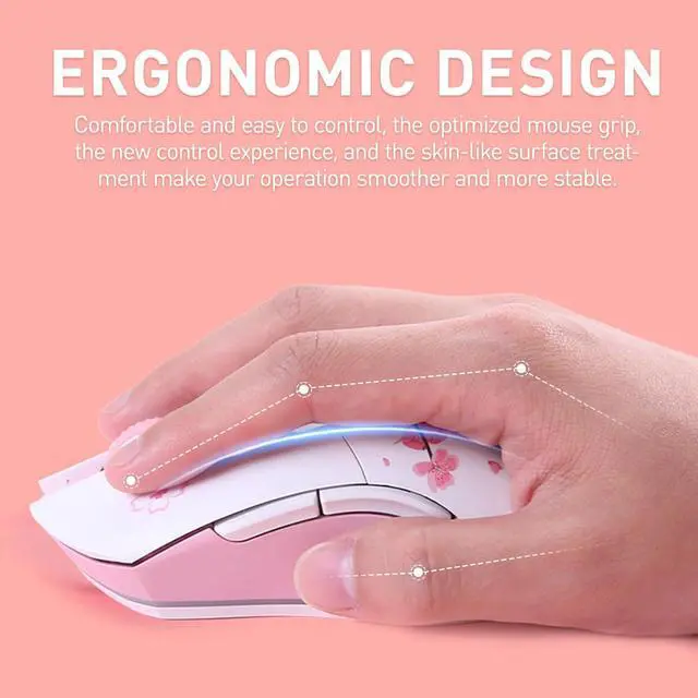 Alt view image 5 of 7 - DAREU Sakura Pink Wireless Gaming Mouse with Charging Dock Rechargeable RGB,12K DPI,6 Programmable Buttons High-Precision Sensor [300IPS] [1000Hz] for PC Notebook Mac