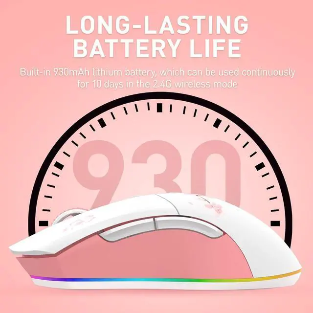 Alt view image 7 of 7 - DAREU Sakura Pink Wireless Gaming Mouse with Charging Dock Rechargeable RGB,12K DPI,6 Programmable Buttons High-Precision Sensor [300IPS] [1000Hz] for PC Notebook Mac