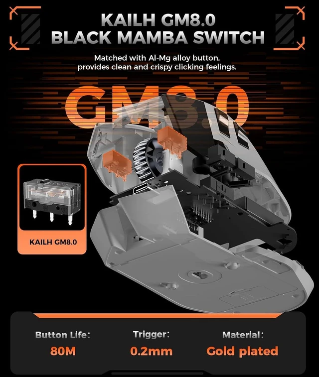 Alt view image 7 of 7 - DAREU A980PROMAX Wireless Gaming Mouse-4K/8K Polling-30K DPI Optical Sensor-0.85' TFT Color Display-Magnesium Alloy Buttons-2.4G Wireless/BT/USB Connectivity-Nano Receiver Included