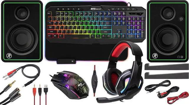Main image of Ritz Gear RGB Gaming Accessory Kit I 4-in-1 LED Combo of Multimedia Keyboard, Optical Mouse, Mouse Pad, Headset | Compatible with Windows 7+ Desktop, Laptop, Xbox & PS4 with CR5-X Bluetooth Monitors
