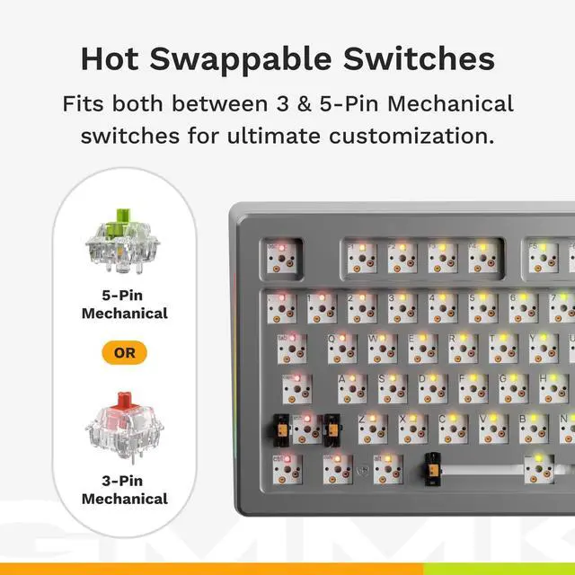 Alt view image 3 of 6 - Glorious Gaming - GMMK 3 PRO Barebones Custom Keyboard Kit w/Knob, Custom Modular Aluminum Body & Gasket System, Hotswappable 100% Keyboard, Sound Dampening Foam, Aluminum Switch Plate ANSI (Silver)