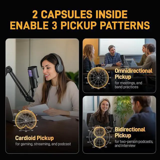 Alt view image 3 of 7 - MAONO USB Microphone for Gaming Streaming, Podcast Condenser mic with 3 Polar Patterns Software for Twitch TikTok YouTube Discord, Profession Studio Recording Mic for Computer PC Mac PS5 PS4, DM50