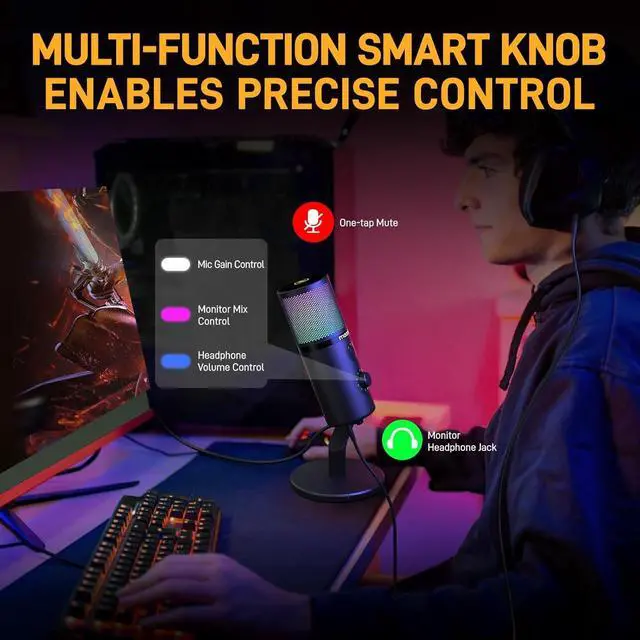 Alt view image 4 of 7 - MAONO USB Microphone for Gaming Streaming, Podcast Condenser mic with 3 Polar Patterns Software for Twitch TikTok YouTube Discord, Profession Studio Recording Mic for Computer PC Mac PS5 PS4, DM50