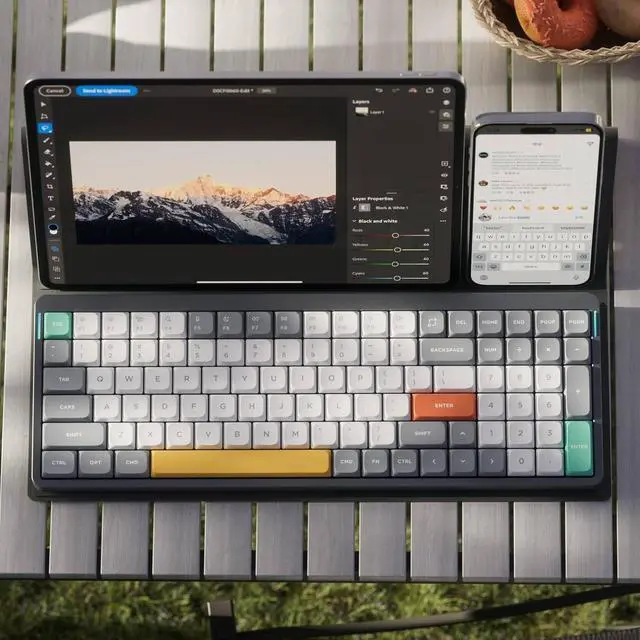 Alt view image 3 of 6 - nuphy Air96 V2 Wireless Mechanical Keyboard,100 Keys RGB Backlit Keyboard,Supports Bluetooth 5.1,2.4G and Wired Connection,for PC/Laptop/Windows/Mac -Grey Gateron Moss Switch