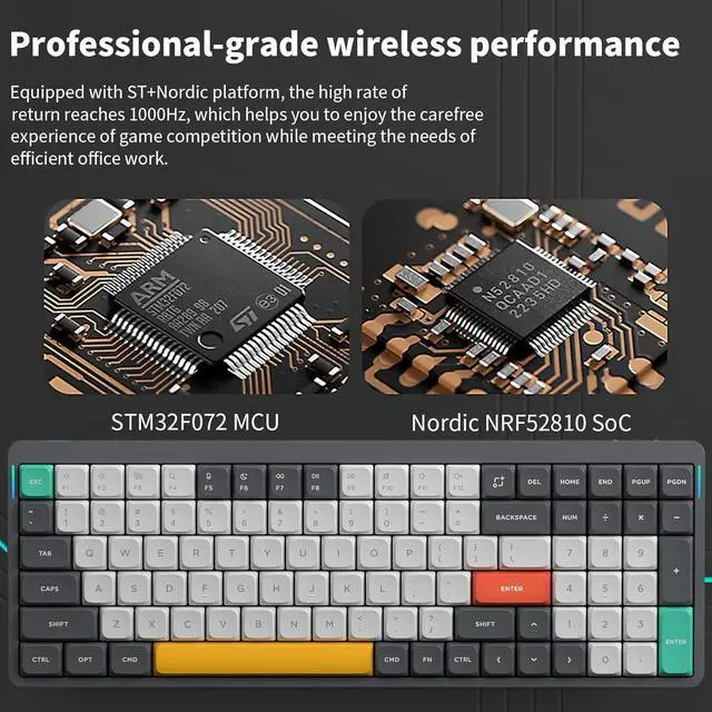 Alt view image 6 of 6 - nuphy Air96 V2 Wireless Mechanical Keyboard,100 Keys RGB Backlit Keyboard,Supports Bluetooth 5.1,2.4G and Wired Connection,for PC/Laptop/Windows/Mac -Grey Gateron Moss Switch