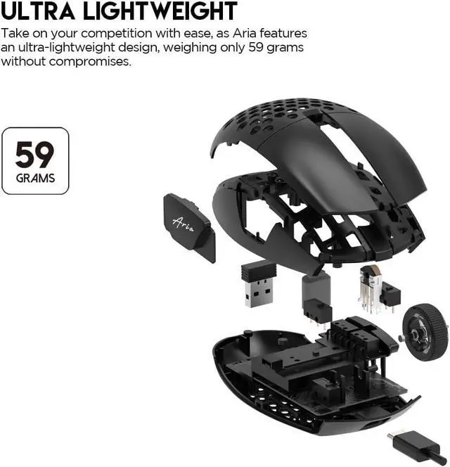 Alt view image 2 of 6 - FANTECH ARIA XD7 Wireless Gaming Mouse Pixart 3395 Gaming Sensor 26000 DPI, HUANO Switches, Super Lightweight 59 Grams and Ambidextrous Egg Shape, 3 Mode Connectivity, Black