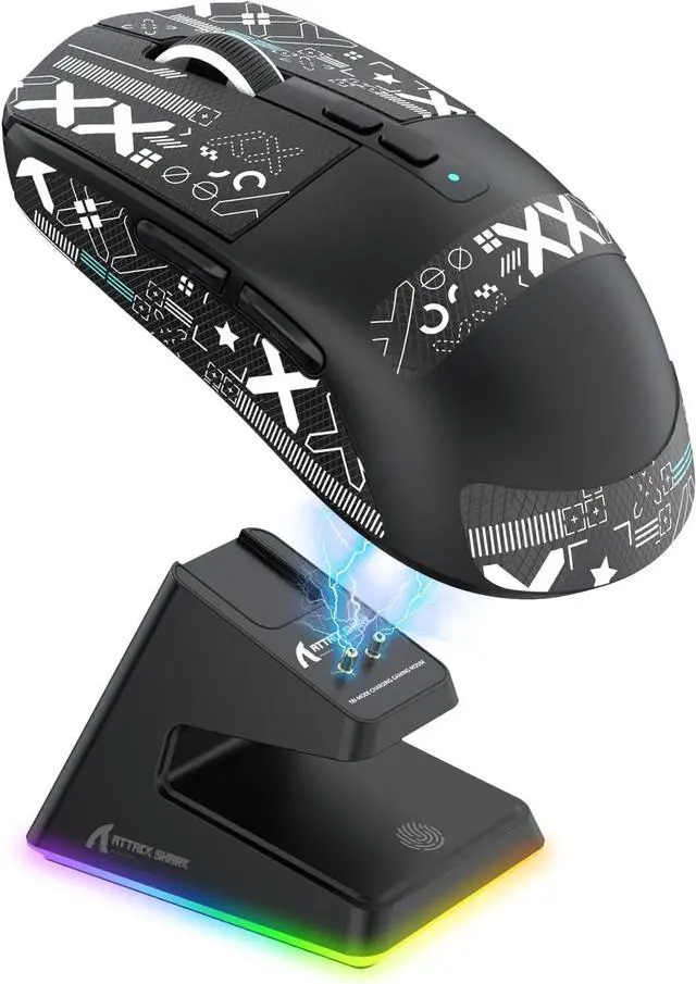 Main image of ATTACK SHARK X6 49g Superlight Wireless Gaming Mouse with Magnetic RGB Charging Dock, Ultralight Mice PixArt PAW3395 Sensor, 26000DPI, BT/2.4G/Wired Mouse, Griptape, 200Hrs Battery for Win/Mac