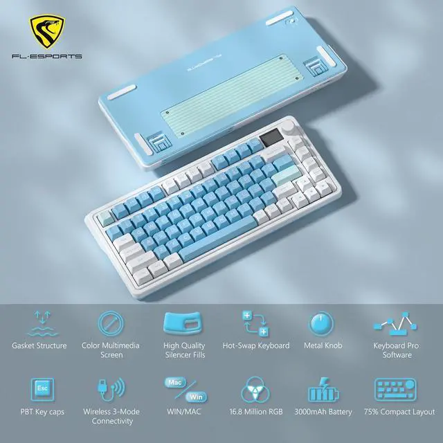 Alt view image 7 of 7 - CMK75 Mechanical Keyboard: 75% Layout w/TFT Color Screen & Knob | Tri-Mode Wireless (2.4G/Bluetooth/Wired) | Hot-Swappable | Programmable | PBT Keycaps