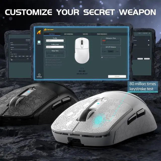 Alt view image 6 of 7 - ATTACK SHARK R6 Wireless Gaming Mouse, Tri-Mode Connection, 39 Grams Superlight, PAW3950 42K DPI Sensor, 8K Polling Rate, MCU Nodic 52840, 7 Programmable Buttons, for PC/Mac/Linux/PS - White & Sticker