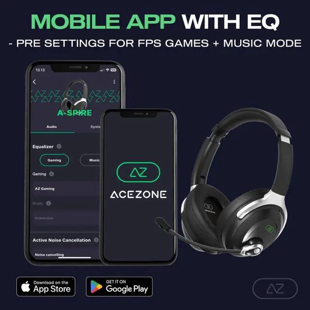 Alt view image 6 of 7 - ACEZONE A-Spire - ANC Gaming Headset - Active Noise Cancellation - Noise Cancelling Flip-to-Mute Microphone - Mobile App - Lightweight - Windows PC - PS4 - PS5 - Xbox - Switch - Android - iOS - Mac